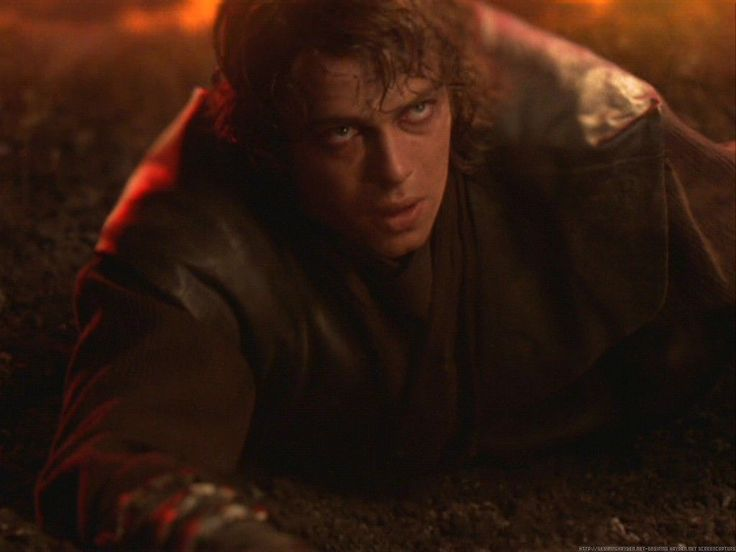 Anakin crawls through the sand without a hand